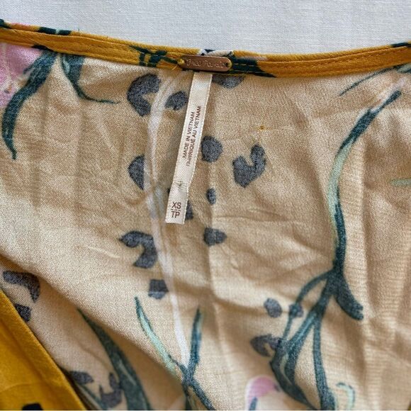 Free People Women's Bella Golden Yellow Floral Tunic V Neck Mini Dress Size XS - Picture 5 of 7